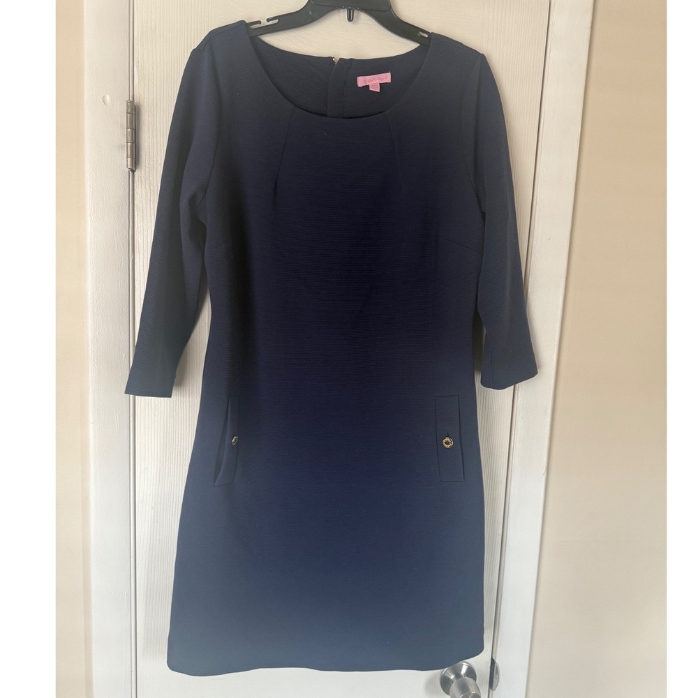 Lilly Pulitzer Navy Blue Charlene Knit Shift Dress 3/4 Sleeve XL - Picture 3 of 10